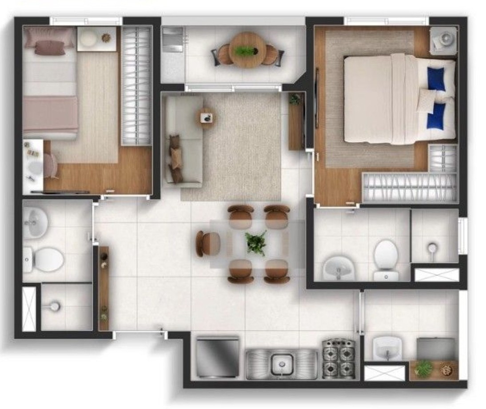 Planta 43 m² Novvo Estação Largo Treze suíte com vaga