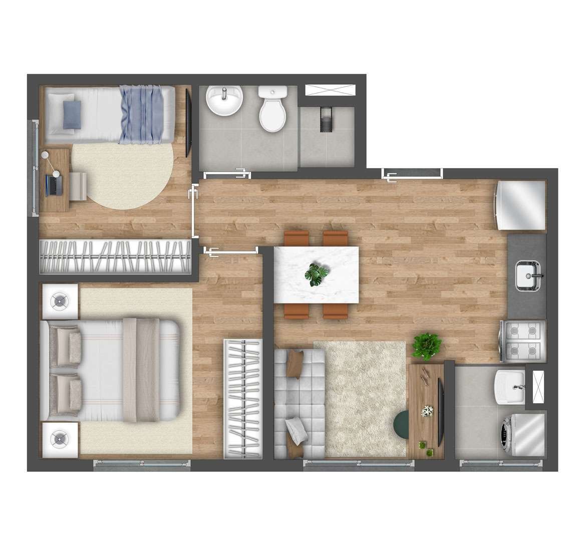 Planta 38 m² Adolfo Pinheiro