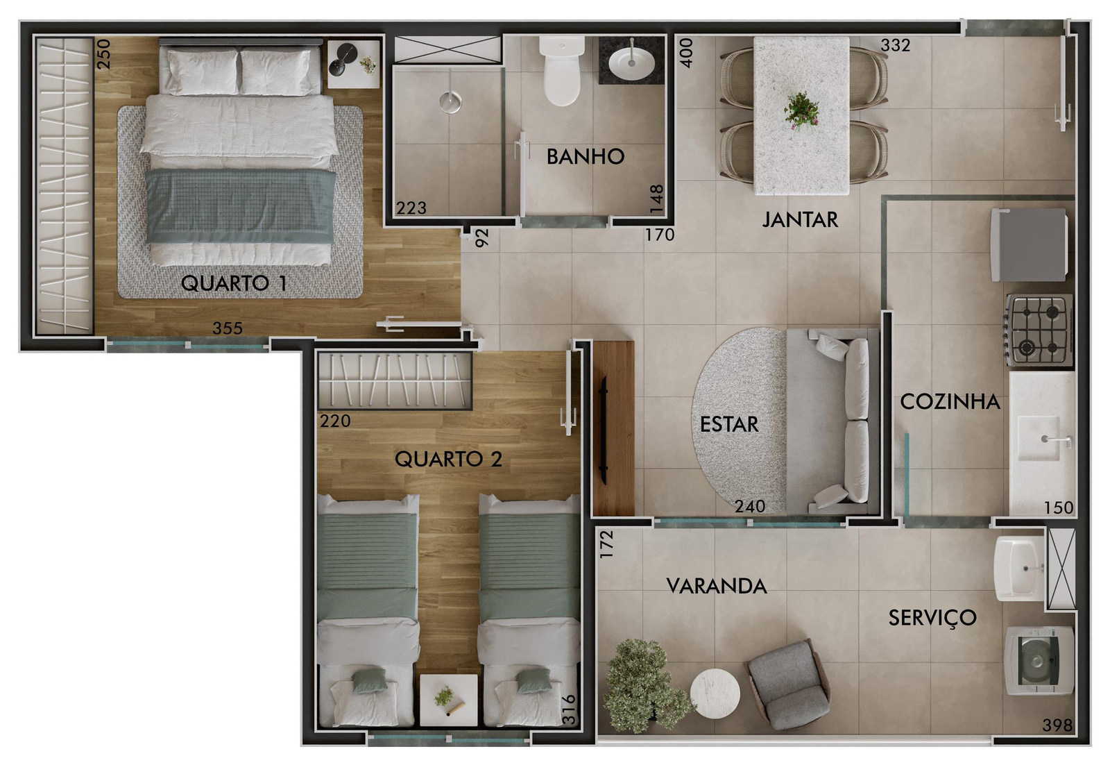 Planta 46 m² Sinfonia Santo Amaro
